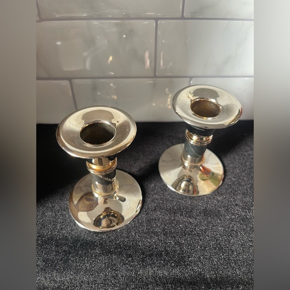 Vintage Rialto Gold Silver Plated Set of 2 Candle Holders EP Brass Zinc MCM - Picture 3 of 12